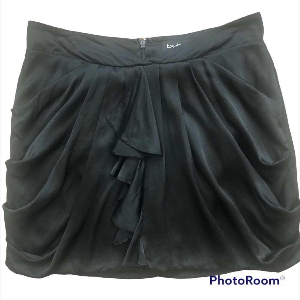 Y2K Bebe Black Silk Waterfall Mini Skirt X8